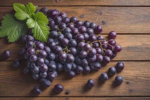 Bunch of fresh grapes on wooden table. Vintage style toned picture. ai generative