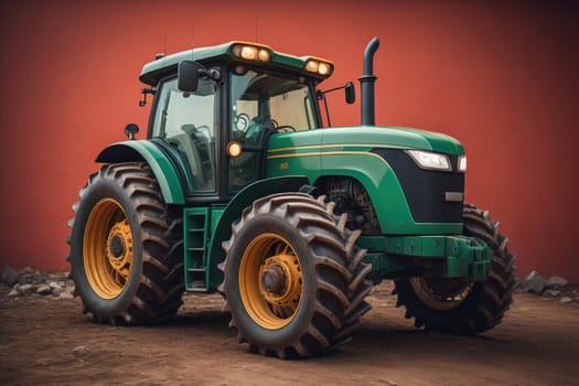Modern tractor on a colored background. ai generative