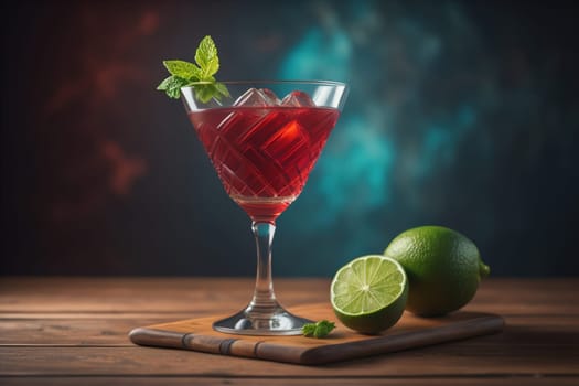 Alcohol cocktail drink on the table in bar. Toned image. ai generative