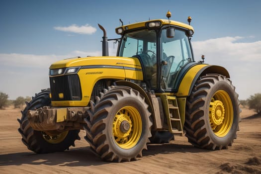 Modern tractor on a colored background. ai generative
