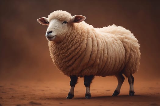 Sheep on a solid color background. Photo in old color image style. ai generative