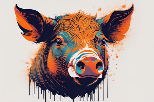 Pig head. Colorful vector illustration. Isolated on a solid color background. generative ai
