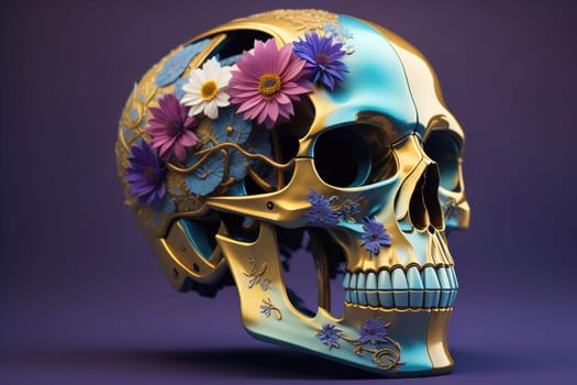 Human skull with gears and cogwheels. ai generative