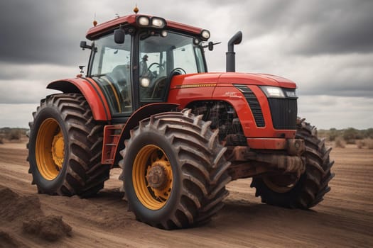 Modern tractor on a colored background. ai generative