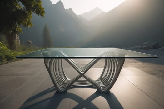 a glass table in a room. ai generative