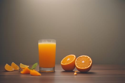 Glass of orange juice and fresh orange fruits. ai generative