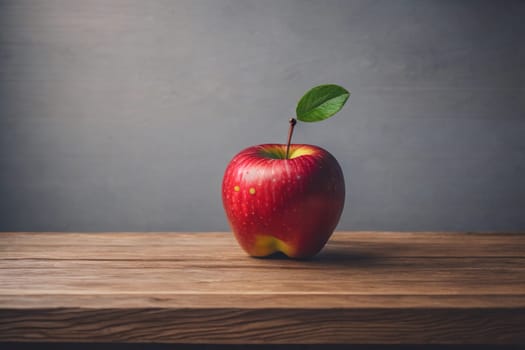 Red apple on a wooden background. ai generative