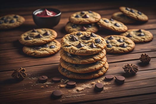 Cookies on a wooden table. Top view. ai generative