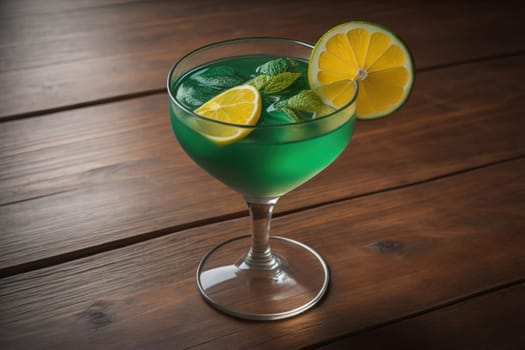 Alcohol cocktail drink on the table in bar. Toned image. ai generative