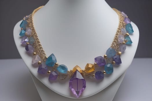 necklace on a mannequin in the studio on a solid color background. ai generative