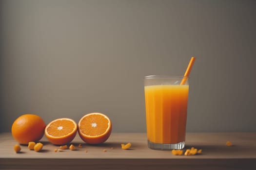 Glass of orange juice and fresh orange fruits. ai generative