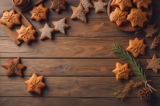 Cookies on a wooden table. Top view. ai generative