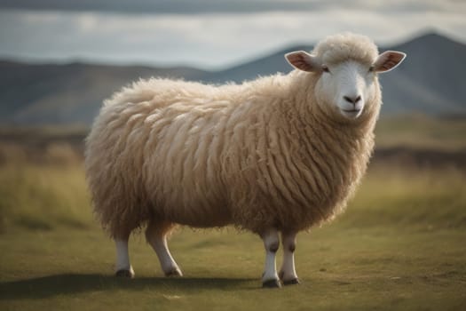 Sheep on a solid color background. Photo in old color image style. ai generative