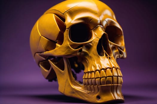human skull on solid color background. Halloween concept. Close up. ai generative