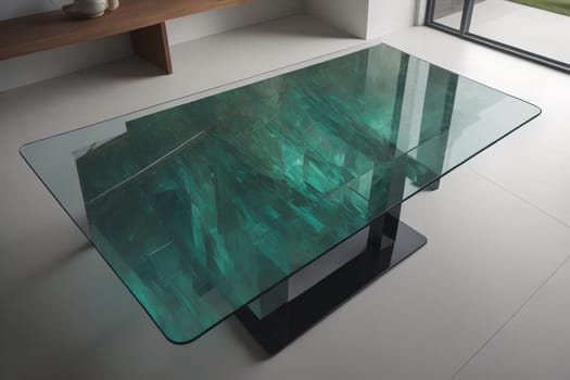 a glass table in a room. ai generative