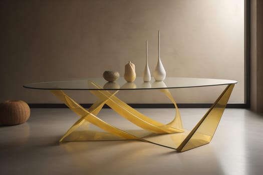 a glass table in a room. ai generative