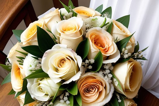 wedding bouquet of different colors on a solid color background. ai generative