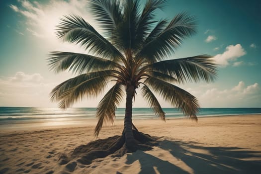 Beautiful tropical beach with coconut palm tree. ai generative