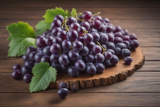 Bunch of fresh grapes on wooden table. Vintage style toned picture. ai generative