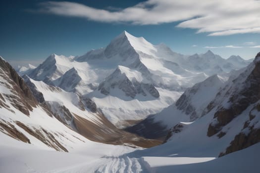 Mountains and snow-capped peaks of the Caucasus Mountains. ai generative