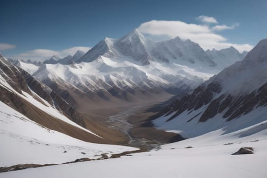 Mountains and snow-capped peaks of the Caucasus Mountains. ai generative
