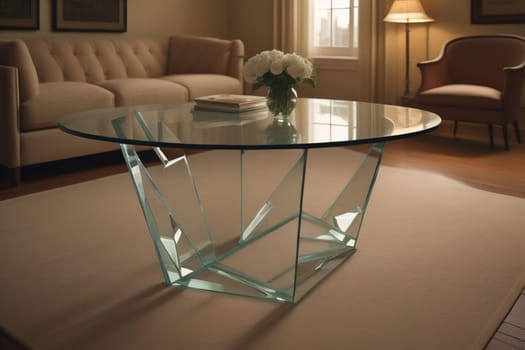 a glass table in a room. ai generative