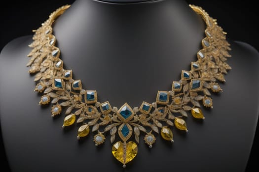 necklace on a mannequin in the studio on a solid color background. ai generative