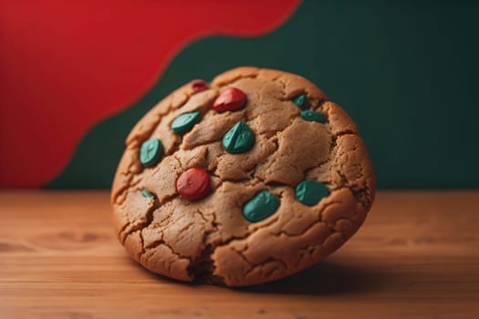 Chocolate chip cookies on orange background. Close up. Selective focus. ai generative