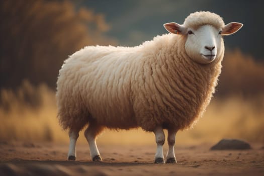 Sheep on a solid color background. Photo in old color image style. ai generative