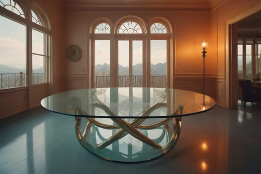 a glass table in a room. ai generative
