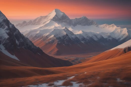Mountains and snow-capped peaks of the Caucasus Mountains. ai generative