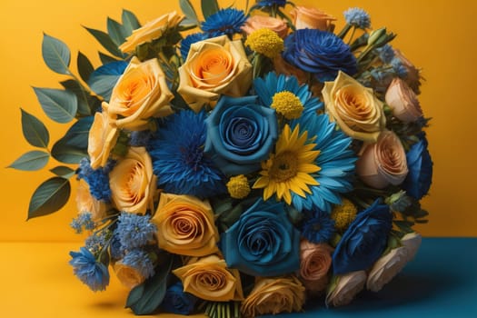 wedding bouquet of different colors on a solid color background. ai generative