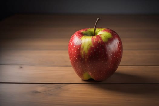 Red apple on a wooden background. ai generative