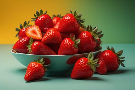 Fresh strawberries on a solid color background. generative ai