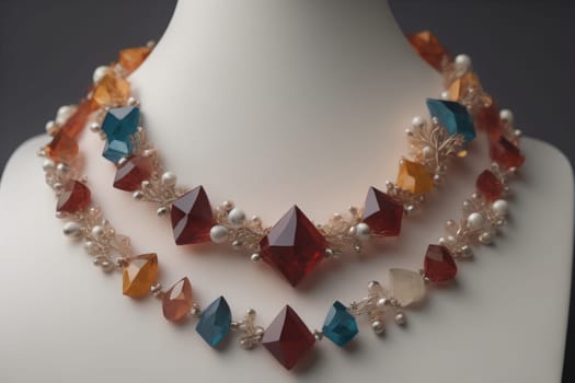 necklace on a mannequin in the studio on a solid color background. ai generative
