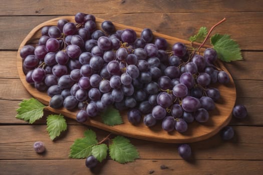 Bunch of fresh grapes on wooden table. Vintage style toned picture. ai generative