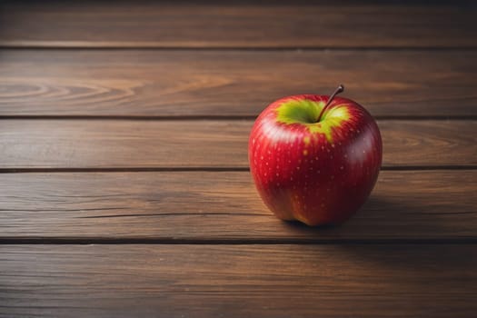 Red apple on a wooden background. ai generative