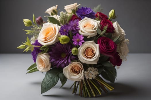 wedding bouquet of different colors on a solid color background. ai generative