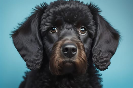 Portrait of a beautiful black dachshund puppy on a solid color background. ai generative