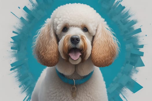 Close-up portrait of a poodle dog on a solid color background. ai generative