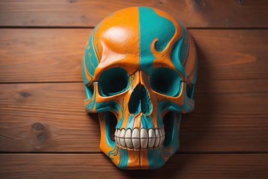 human skull on solid color background. Halloween concept. Close up. ai generative