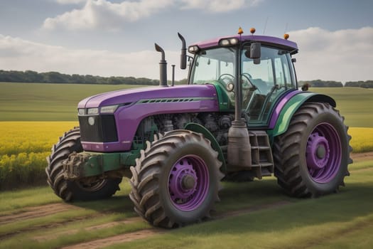 Modern tractor on a colored background. ai generative