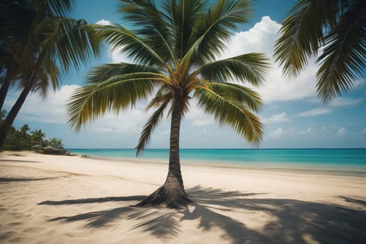 Beautiful tropical beach with coconut palm tree. ai generative