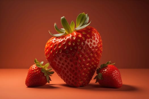 Fresh strawberries on a solid color background. generative ai