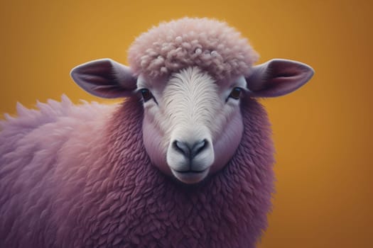 Sheep on a solid color background. Photo in old color image style. ai generative