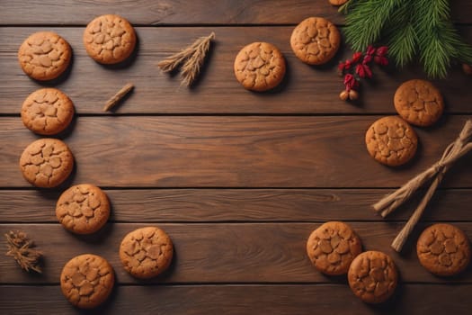 Cookies on a wooden table. Top view. ai generative