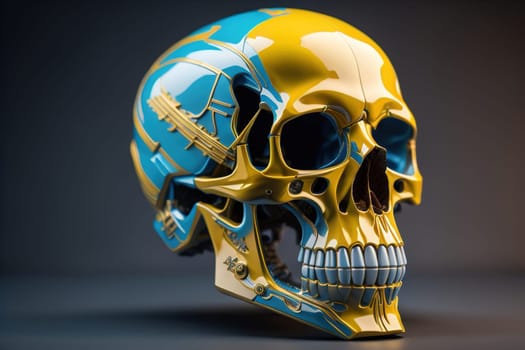 Human skull with gears and cogwheels. ai generative