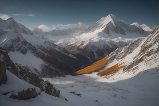 Mountains and snow-capped peaks of the Caucasus Mountains. ai generative