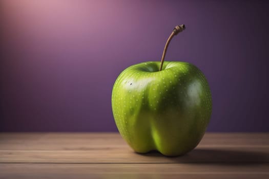 Green apple on a wooden table with dark background, shallow depth of field. The concept of healthy eating. ai generative
