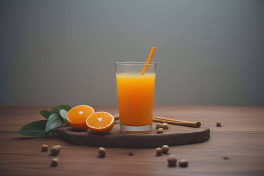 Glass of orange juice and fresh orange fruits. ai generative